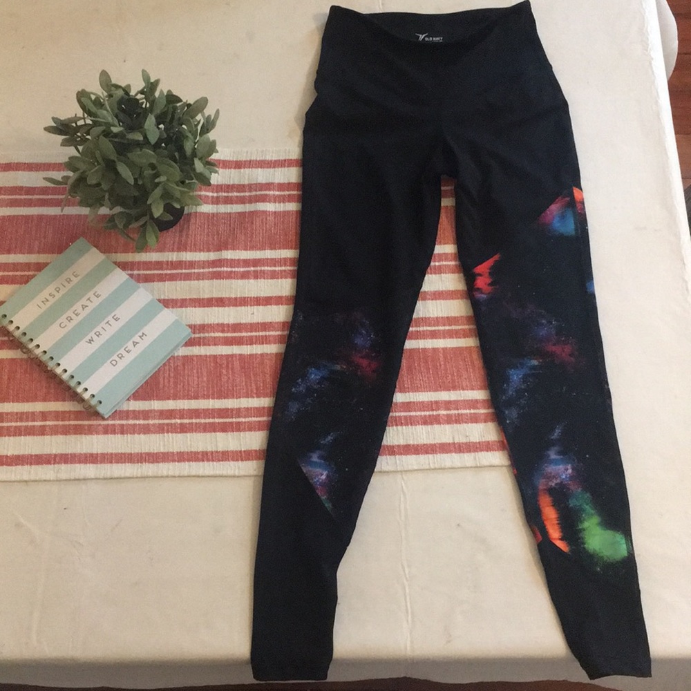 High waisted galaxy print black leggings